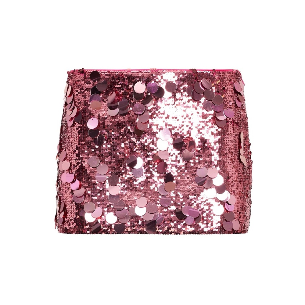Danielle Guizio Low Rise Sparkle Skirt in Light Pink